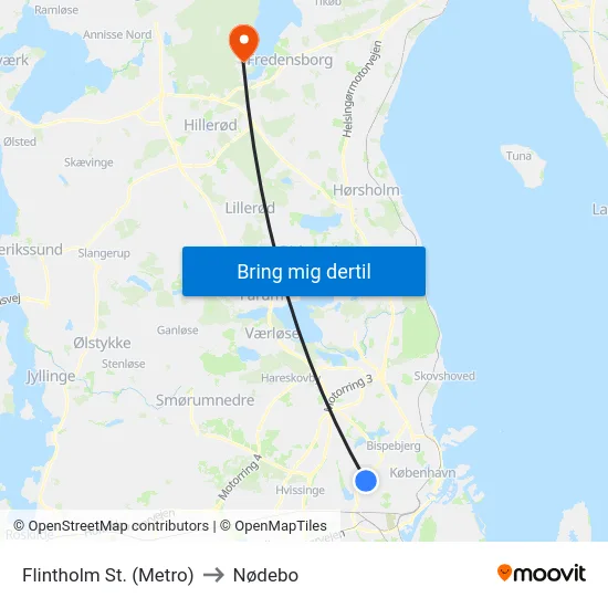 Flintholm St. (Metro) to Nødebo map