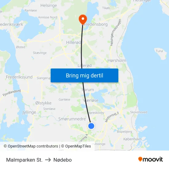 Malmparken St. to Nødebo map