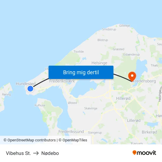 Vibehus St. to Nødebo map