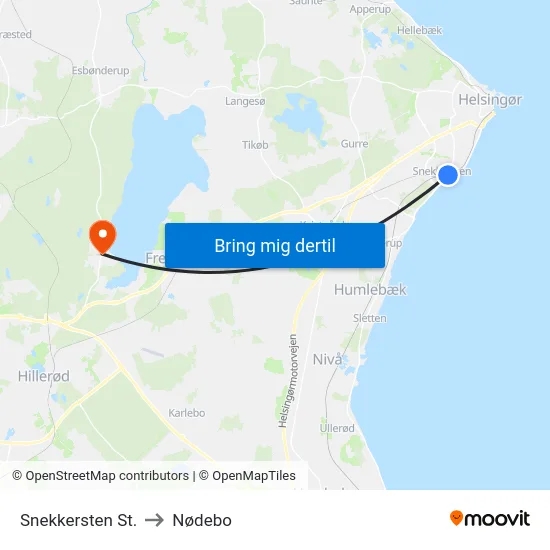 Snekkersten St. to Nødebo map