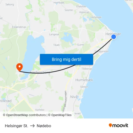 Helsingør St. to Nødebo map
