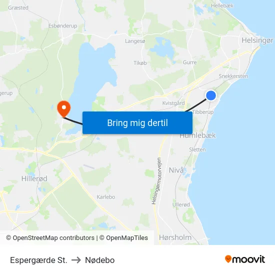 Espergærde St. to Nødebo map