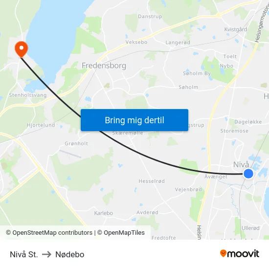Nivå St. to Nødebo map