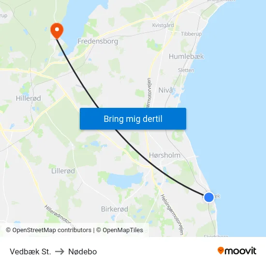 Vedbæk St. to Nødebo map