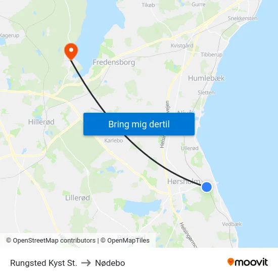 Rungsted Kyst St. to Nødebo map