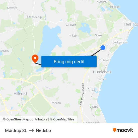 Mørdrup St. to Nødebo map
