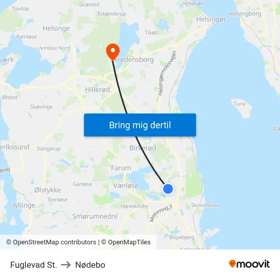 Fuglevad St. to Nødebo map