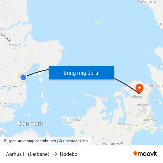 Aarhus H (Letbane) to Nødebo map