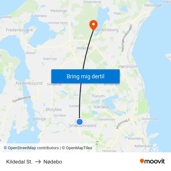 Kildedal St. to Nødebo map