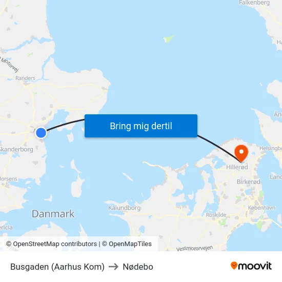 Busgaden (Aarhus Kom) to Nødebo map