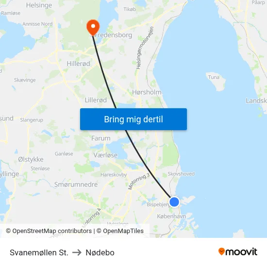Svanemøllen St. to Nødebo map