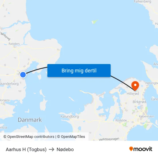 Aarhus H (Togbus) to Nødebo map