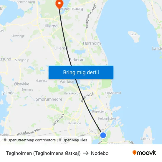 Teglholmen (Teglholmens Østkaj) to Nødebo map