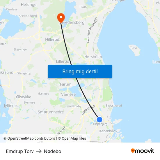 Emdrup Torv to Nødebo map
