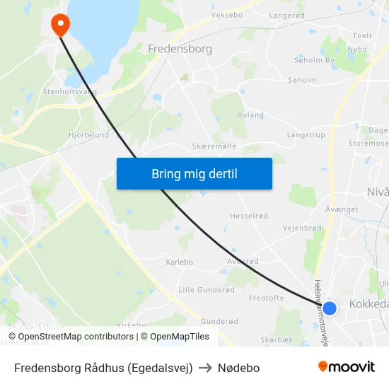 Fredensborg Rådhus (Egedalsvej) to Nødebo map