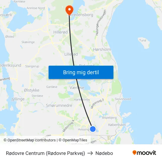 Rødovre Centrum (Rødovre Parkvej) to Nødebo map