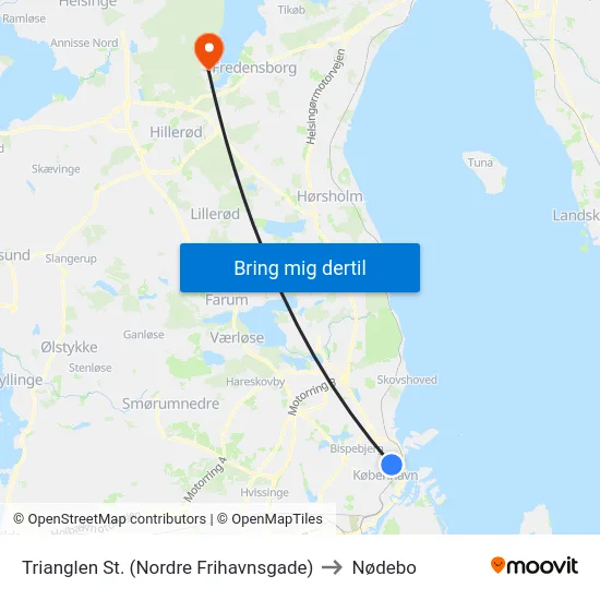 Trianglen St. (Nordre Frihavnsgade) to Nødebo map
