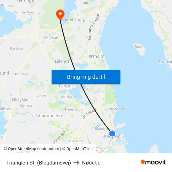 Trianglen St. (Blegdamsvej) to Nødebo map