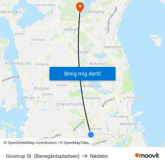 Glostrup St. (Banegårdspladsen) to Nødebo map
