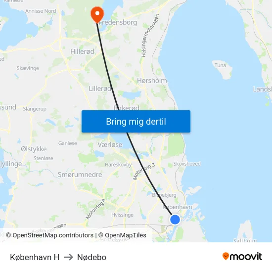 København H to Nødebo map