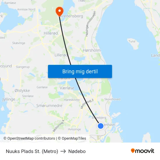 Nuuks Plads St. (Metro) to Nødebo map