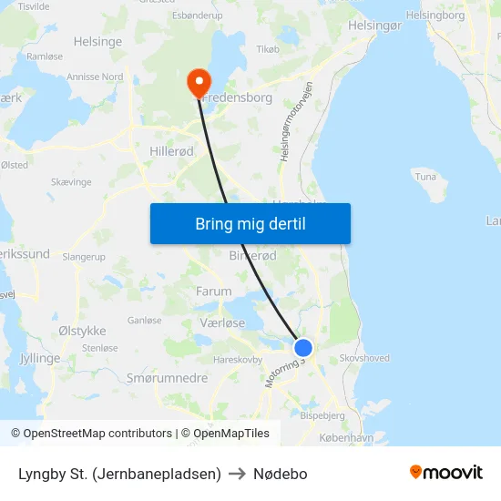 Lyngby St. (Jernbanepladsen) to Nødebo map