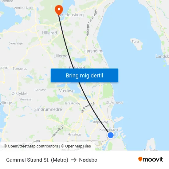 Gammel Strand St. (Metro) to Nødebo map