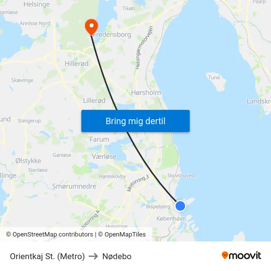 Orientkaj St. (Metro) to Nødebo map