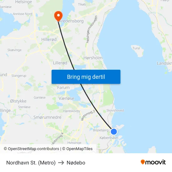 Nordhavn St. (Metro) to Nødebo map