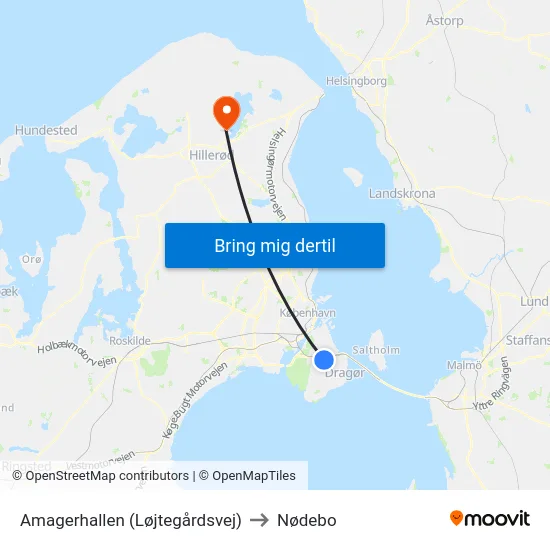 Amagerhallen (Løjtegårdsvej) to Nødebo map