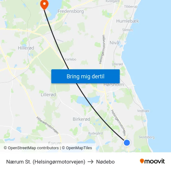 Nærum St. (Helsingørmotorvejen) to Nødebo map