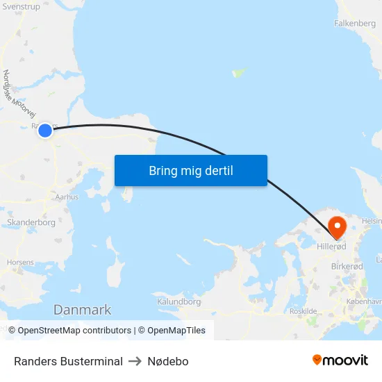 Randers Busterminal to Nødebo map
