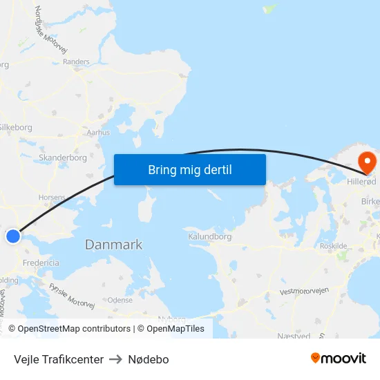 Vejle Trafikcenter to Nødebo map