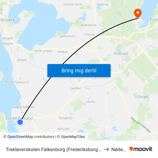 Trekløverskolen Falkenborg (Frederiksborggade) to Nødebo map