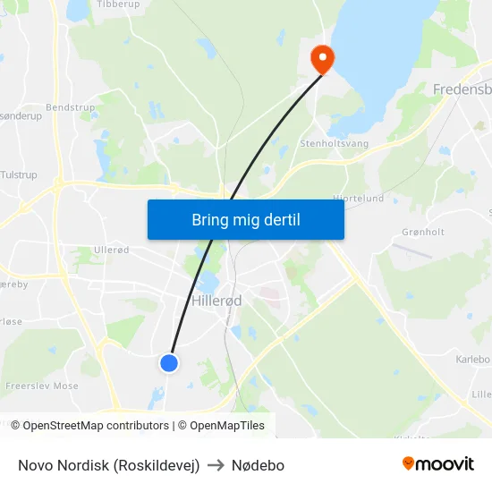 Novo Nordisk (Roskildevej) to Nødebo map