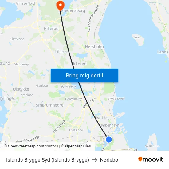 Islands Brygge Syd (Islands Brygge) to Nødebo map