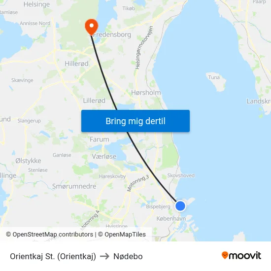 Orientkaj St. (Orientkaj) to Nødebo map