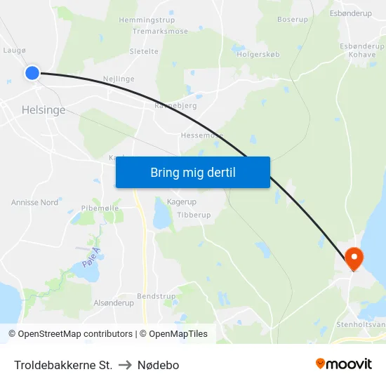 Troldebakkerne St. to Nødebo map