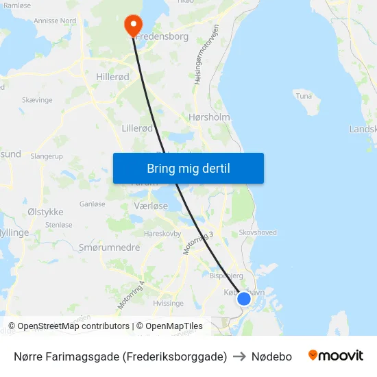 Nørre Farimagsgade (Frederiksborggade) to Nødebo map