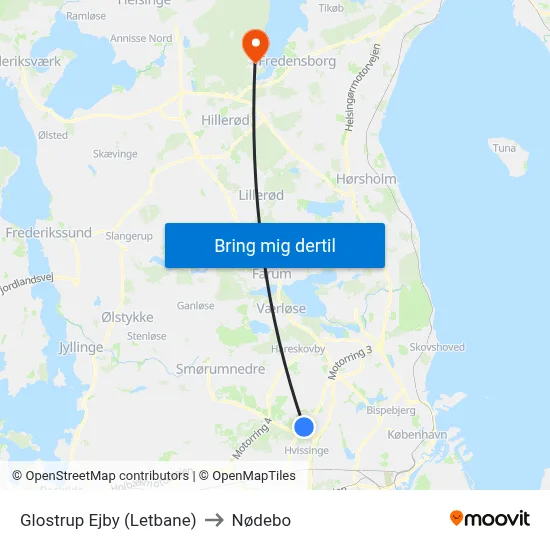 Glostrup Ejby (Letbane) to Nødebo map