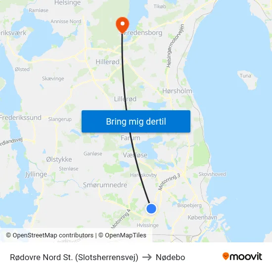 Rødovre Nord St. (Slotsherrensvej) to Nødebo map