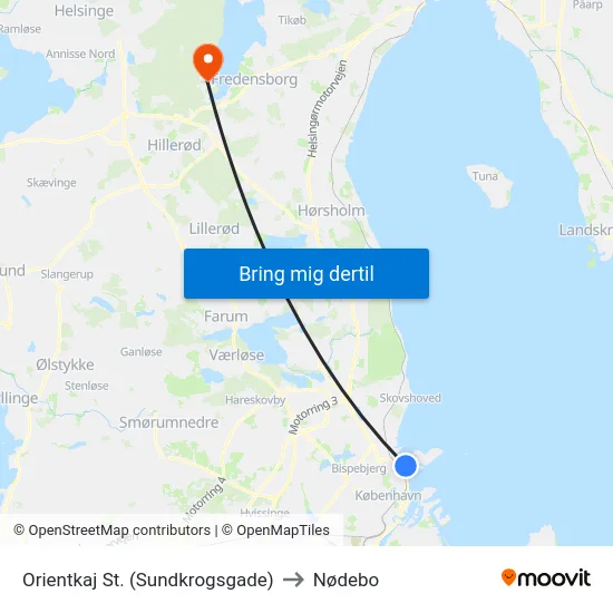 Orientkaj St. (Sundkrogsgade) to Nødebo map