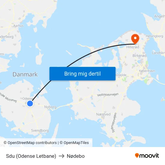 Sdu (Odense Letbane) to Nødebo map