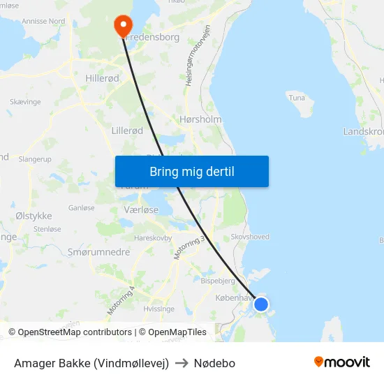 Amager Bakke (Vindmøllevej) to Nødebo map