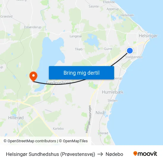 Helsingør Sundhedshus (Prøvestensvej) to Nødebo map