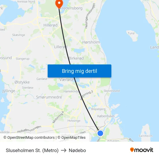 Sluseholmen St. (Metro) to Nødebo map