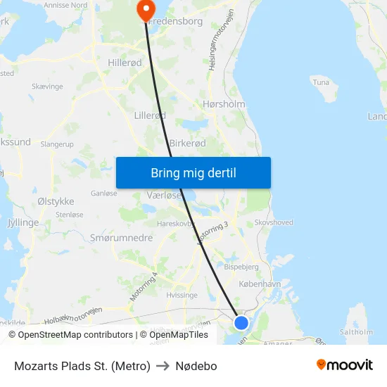 Mozarts Plads St. (Metro) to Nødebo map