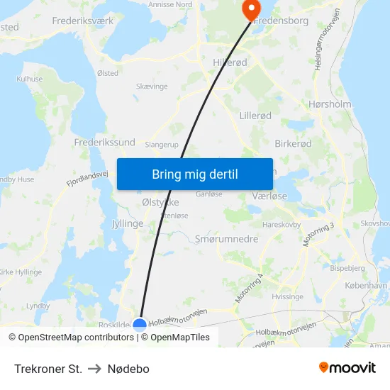 Trekroner St. to Nødebo map