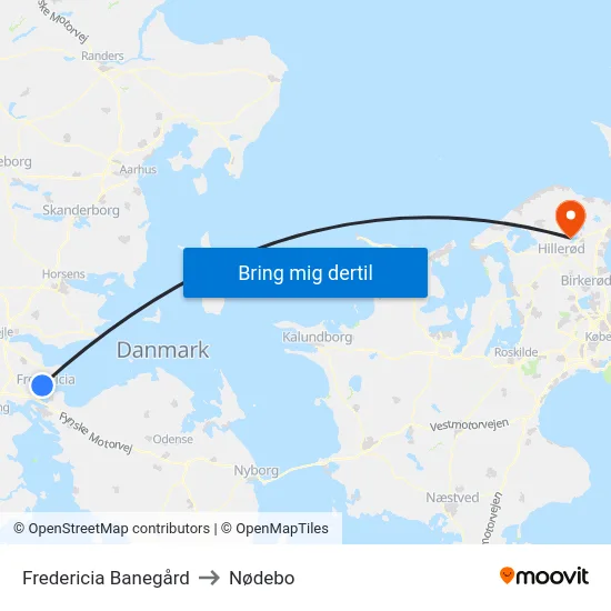 Fredericia Banegård to Nødebo map