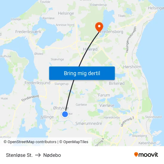 Stenløse St. to Nødebo map